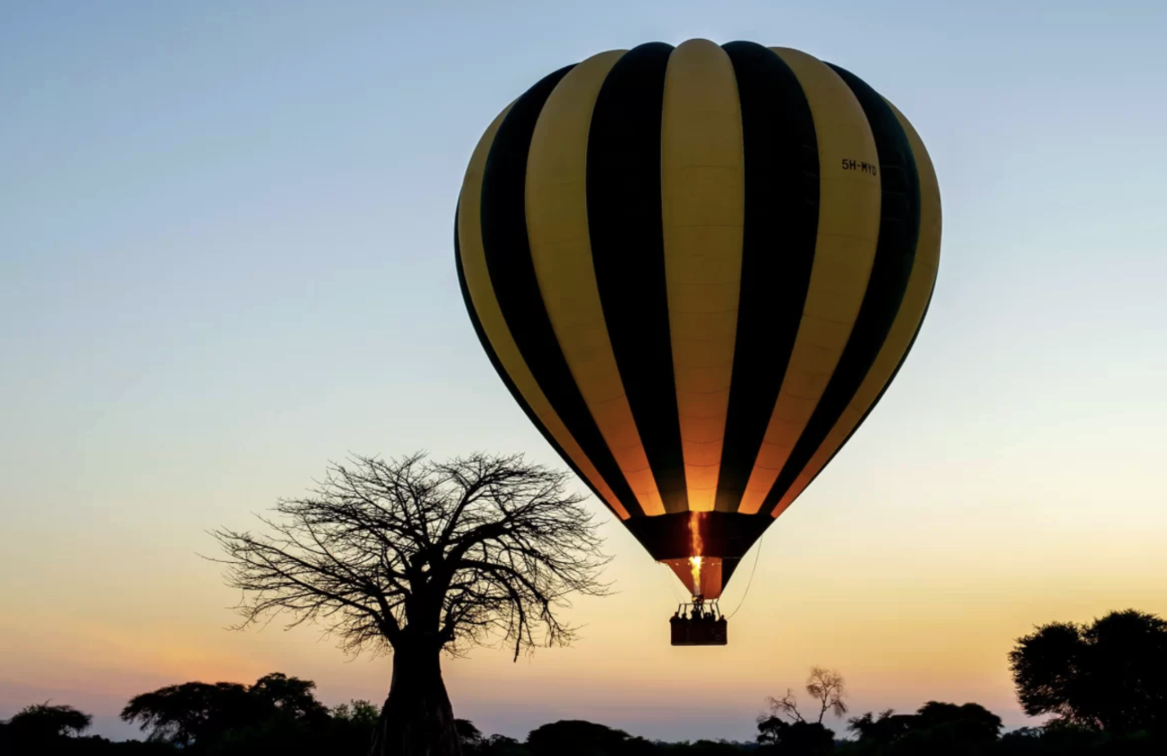 Sunrise across the Serengeti from a hot air balloon safari