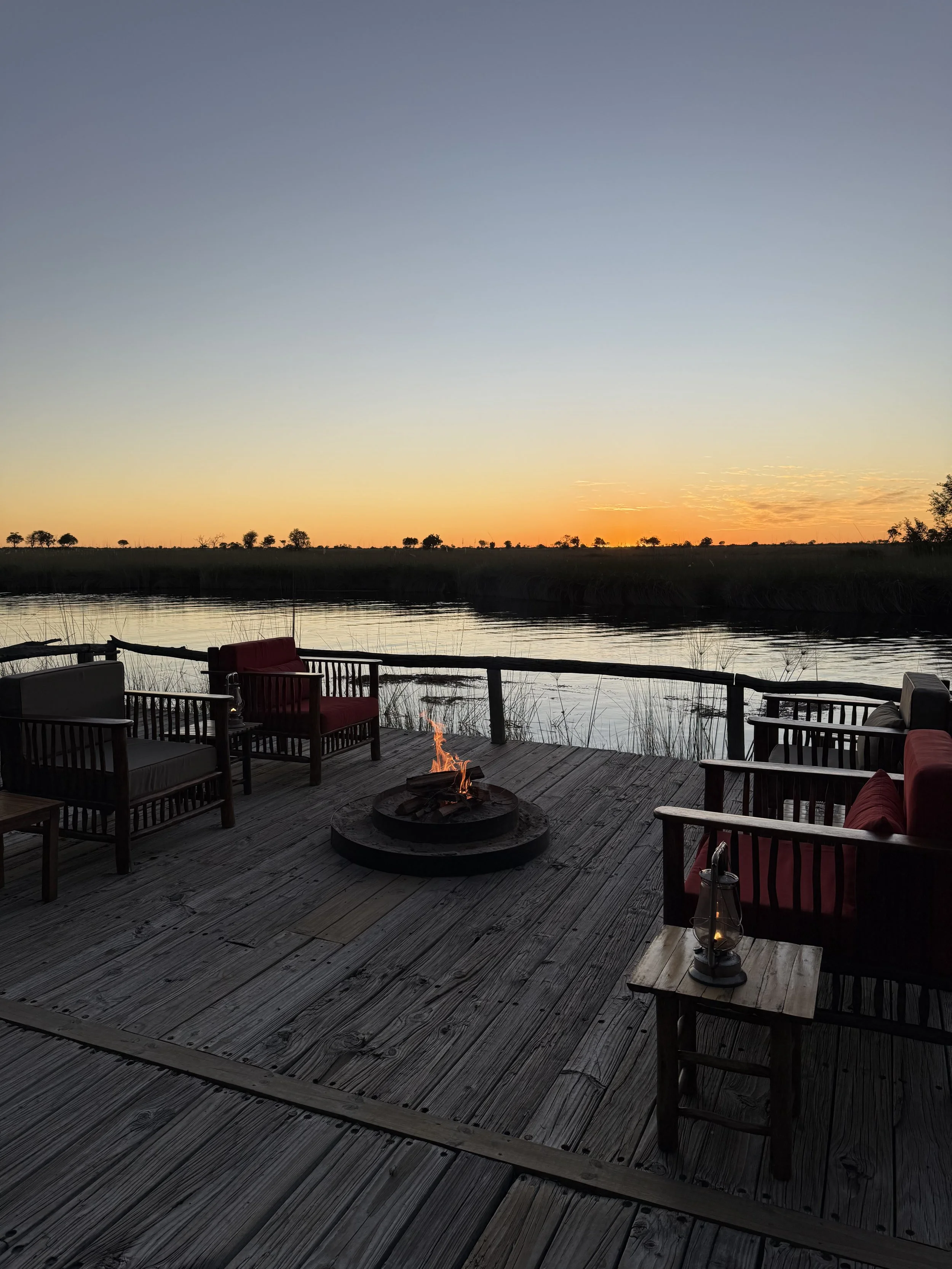 Sunset at camp Xakanaka in Botswana