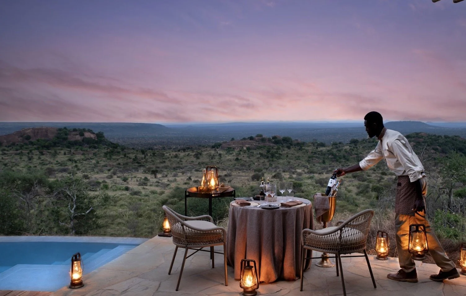 Enjoy a special moment on safari with a private dinner on your patio at Suyian Lodge in Laikipia, Kenya