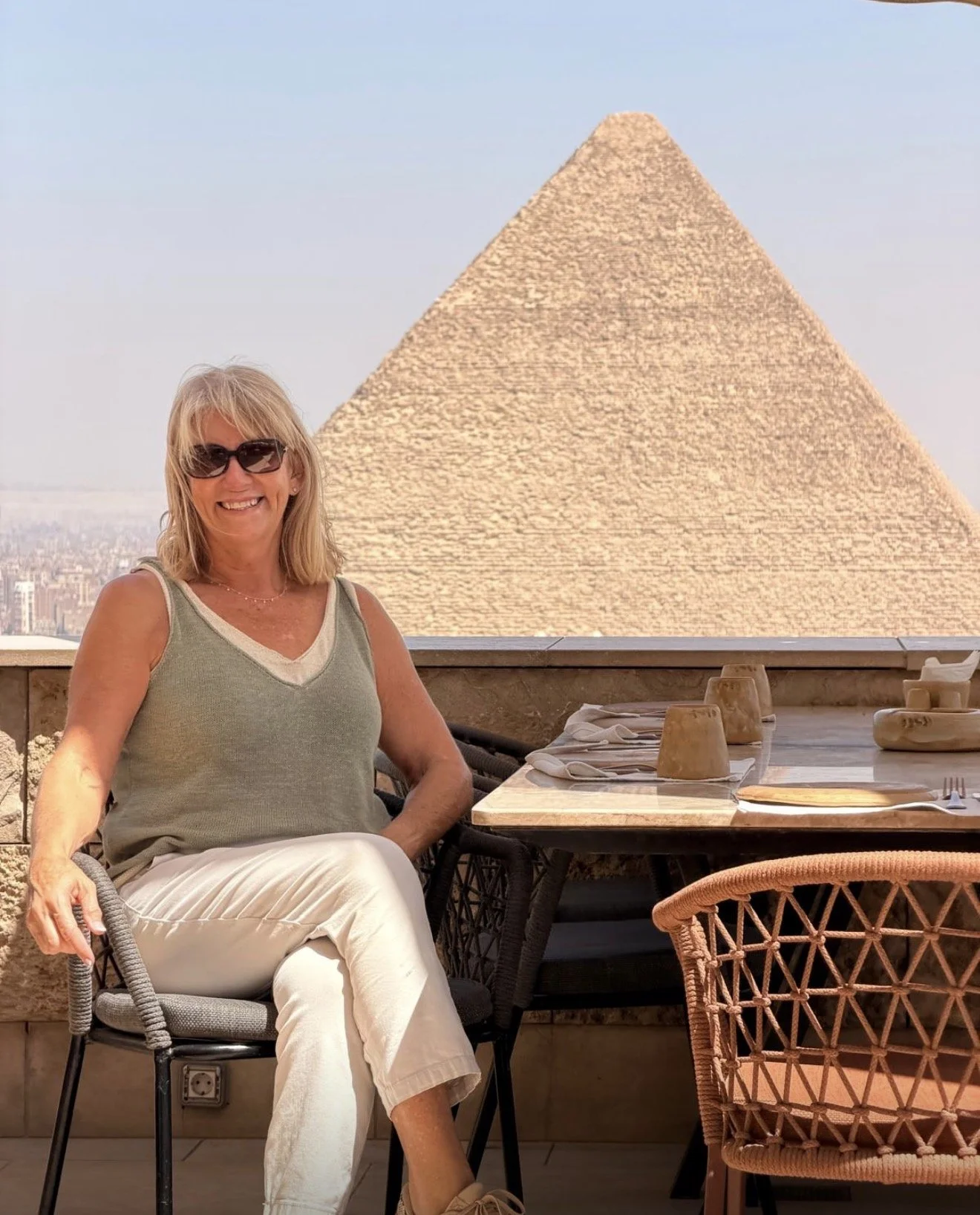 lunch at Khufu's restaurant overlooking the Pyramids of Giza in Egypt