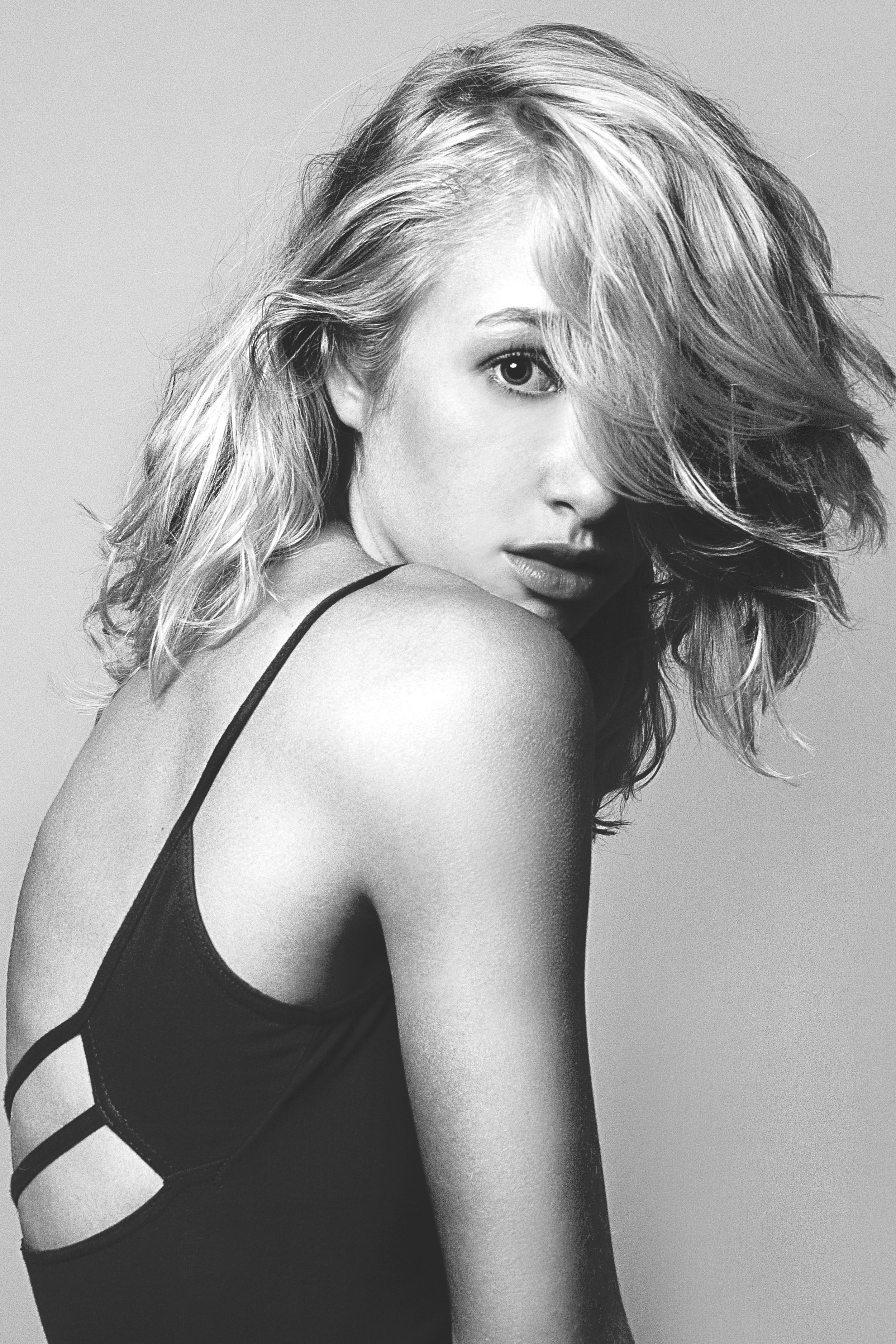 beautiful blonde woman in black and white