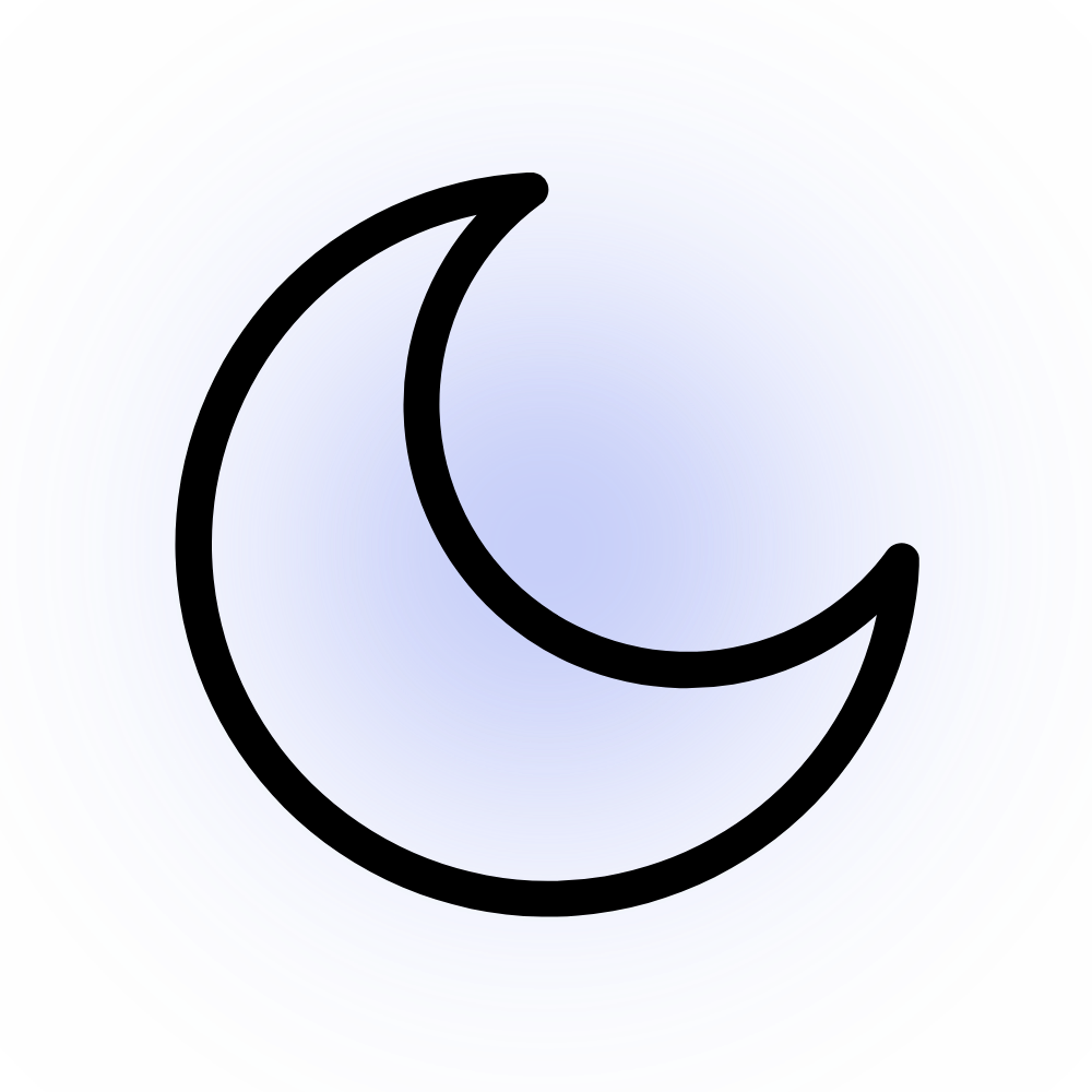 Outline of a crescent moon inside a glowing circular background.