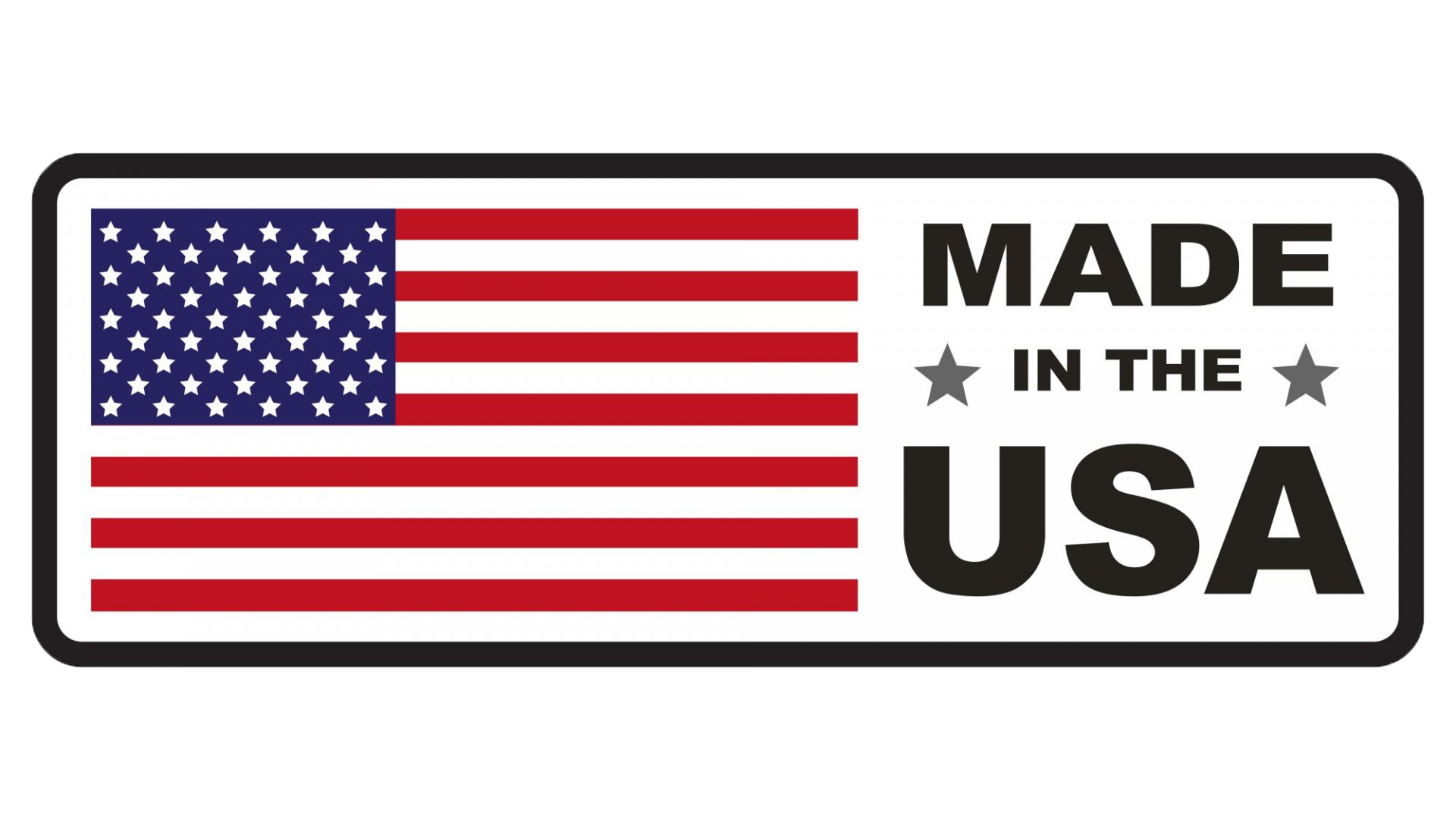 A sticker with the American flag and the text 'Made in the USA'.