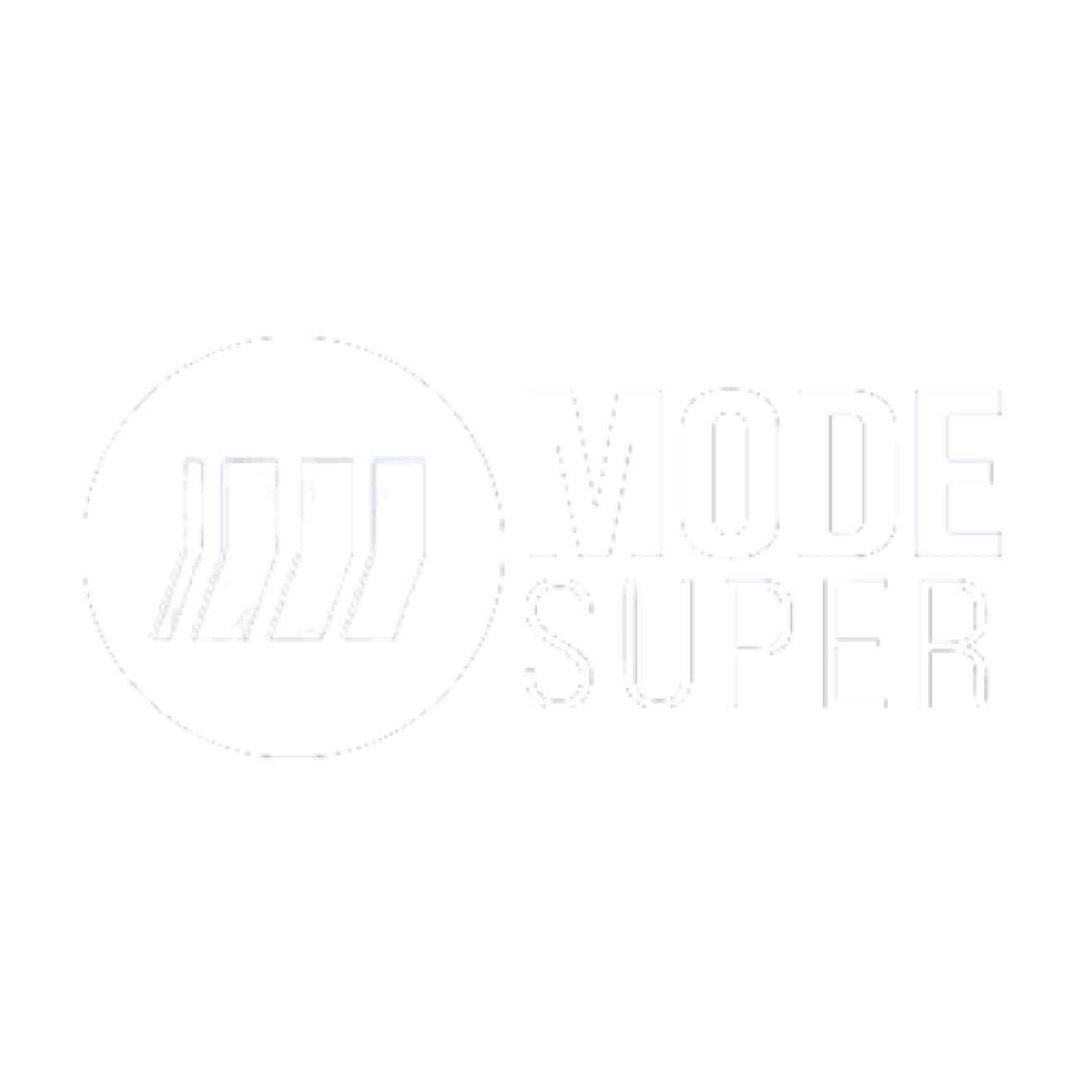 Logo en negro y blanco con el texto 'Mode Super' y un símbolo circular con líneas estilizadas.