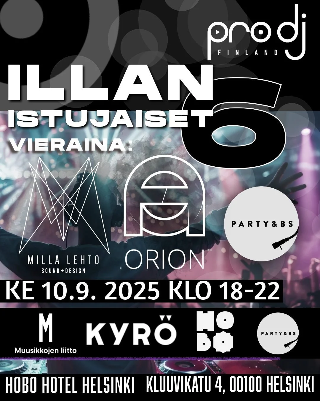 Hei DJ! Nyt keskiviikkona 10.9. illan istujaiset, paneelin aiheina mm. keskustelua kes&auml;n festivaaleista, buukkauksista, ridereist&auml;, tekniikasta ja muista festivaaleihin liittyvist&auml; aiheista yhdess&auml; Milla Lehdon, Juska Wendlandin (