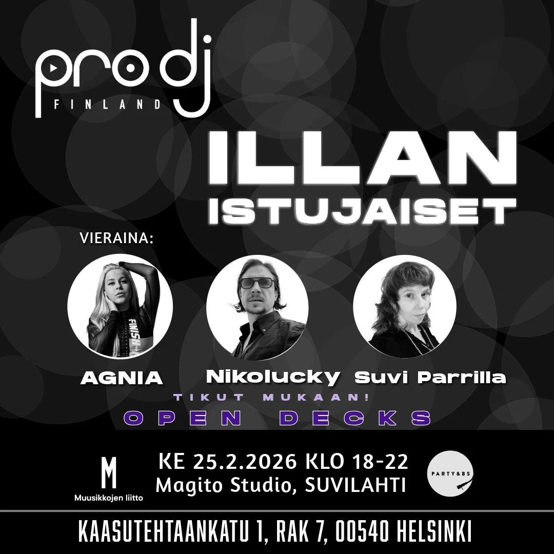 T&auml;n&auml;&auml;n klo 18 Pro DJ Finland Illan Istujaiset, paneelin aiheena varmastikin kaikkia kiinnostava verkostoituminen! Tervetuloa mukaan, lis&auml;tiedot @prodjfinland 😎

Lopuksi my&ouml;s pari tuntia open decksi&auml;!