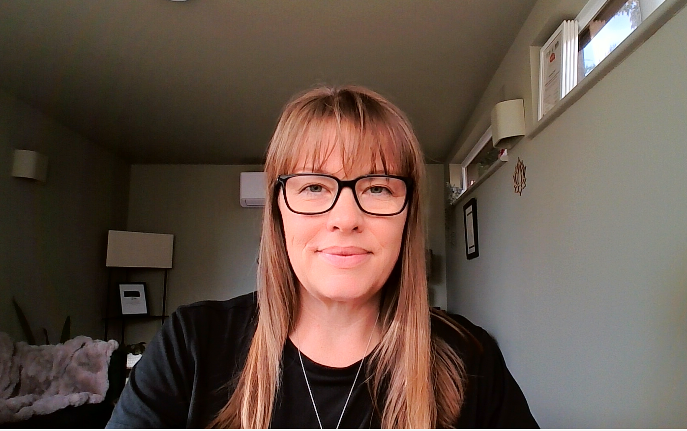 Therapeutic counsellor Sally Lawrance providing a professional online therapy session via video call.