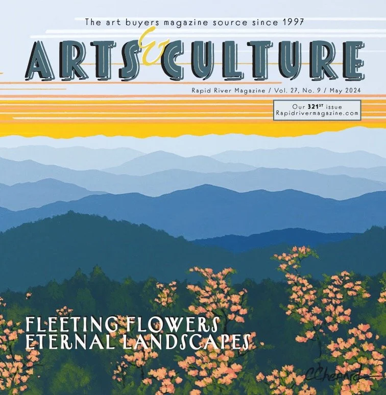Arts and Culture publication with cover image featuring a colorful Cindy Chenard painting.