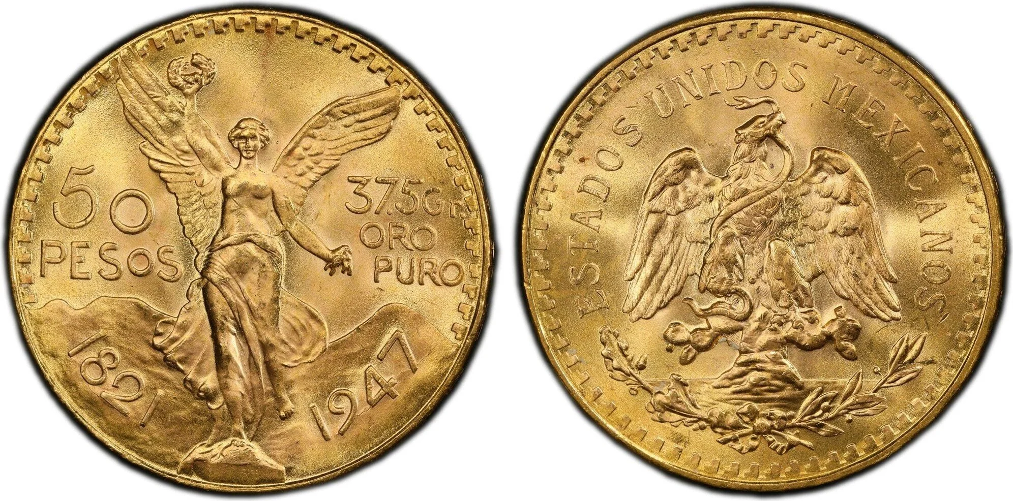 Adjugé 18 800 € - 5 pièces de 50 pesos or