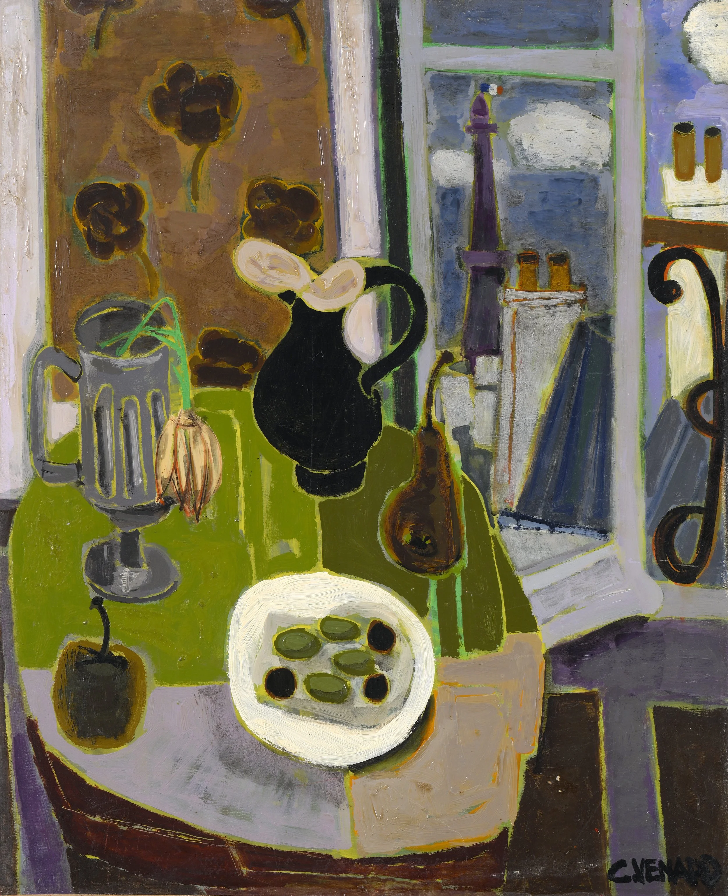 Adjugé 6 500 € -Claude VENARD (1913-1999), "Nature morte à la tour Eiffel", Huile sur toile