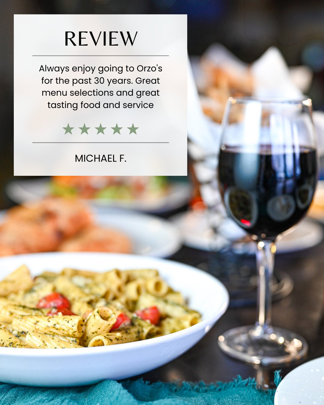 Our guests are truly the heart and soul of Orzo Trattoria.⁠
⁠
Every dish we serve, every table we set, every glass we pour&mdash;it&rsquo;s all for you. Thank you for making Orzo Trattoria a part of your week, your celebrations, your traditions. We&r