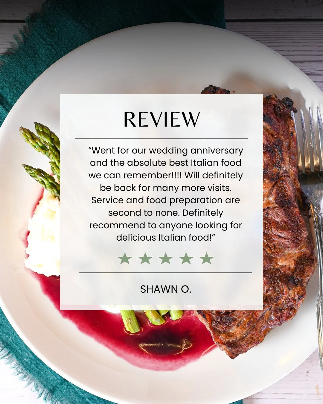The reviews speak for themselves. Thank you Shawn for choosing to dine with us, we look forward to serving you again!⁠
⁠