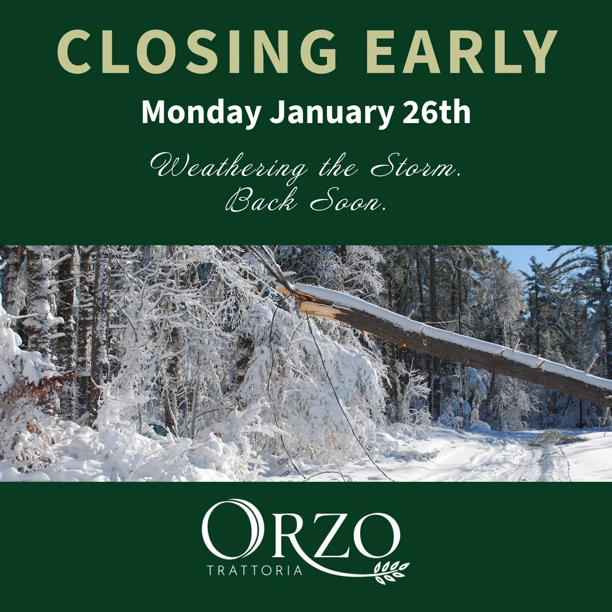 We&rsquo;ve decided to close for the remainder of the day to properly weather the storm.

Between the snow, the wind, and what New England is about to throw our way, we&rsquo;re calling it early so our staff and guests can get home safely and stay wa