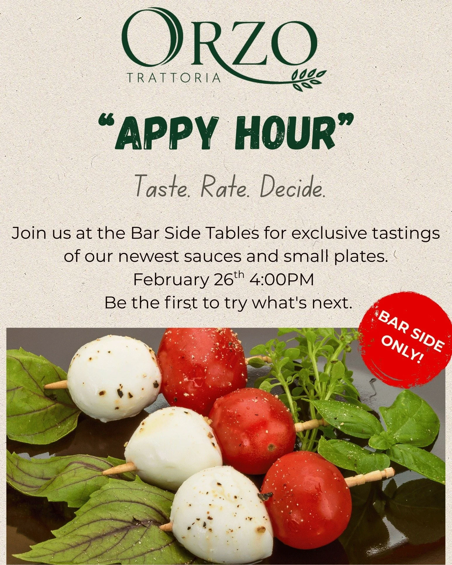 Last month, we tested Appy Hour and the response was something special. The bar filled up quickly, new dishes made their way around the room, and the feedback cards came back covered in thoughtful notes and big opinions. 

So we&rsquo;re doing it aga