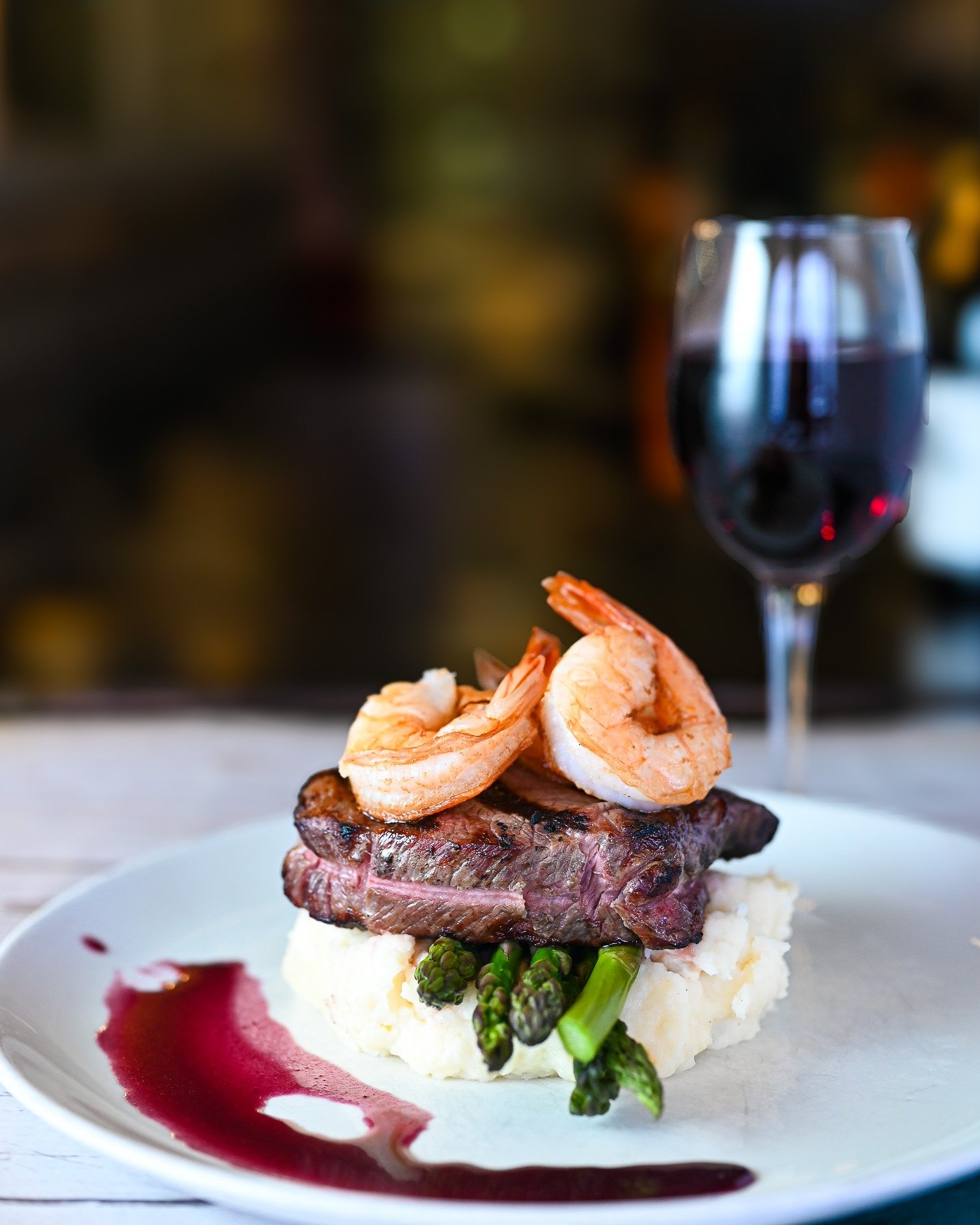 Some nights call for a classic.

Our Surf and Turf Dinner brings together grilled ribeye medallions and saut&eacute;ed jumbo shrimp, served with creamy mashed potatoes and asparagus. Choose between horseradish cream or a rich red wine demi to finish 