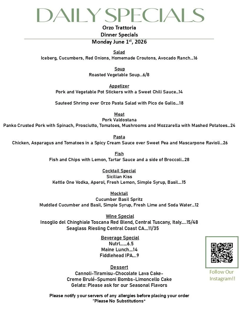 #dinnerwithfriends #dinnerspecials #dinnerdate #dinnerideas #dinnertime #dinnertonight #wineoclock #winelover #orzorestaurant #Orzo #italianfooddoneright #italianfoodie #italianfoodlovers #italianrestaurant #italiancuisine #italianfood #mangiaitalian