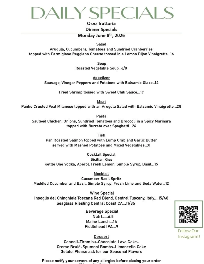 #dinnerwithfriends #dinnerspecials #dinnerdate #dinnerideas #dinnertime #dinnertonight #wineoclock #winelover #orzorestaurant #Orzo #italianfooddoneright #italianfoodie #italianfoodlovers #italianrestaurant #italiancuisine #italianfood #mangiaitalian