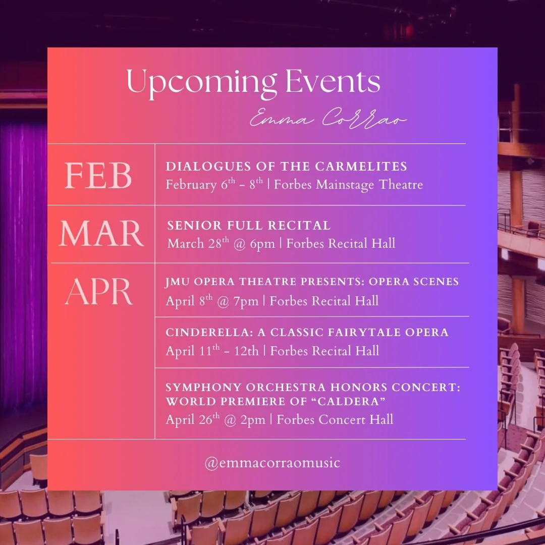 Hitting just about every stage and hall that I possibly can for my last semester at JMU - I hope to see y&rsquo;all somewhere down the line 💜