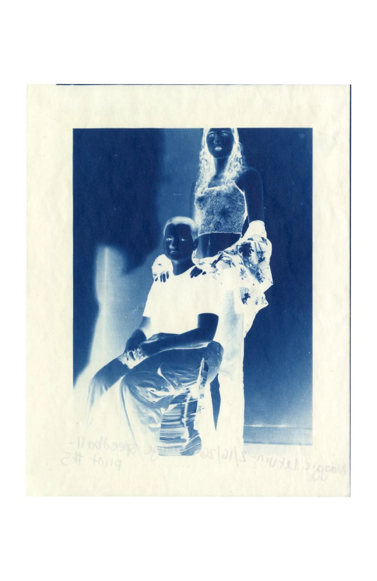 Clover and Ordy (invert), cyanotype on paper, 2026