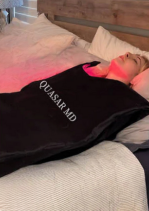 woman in red light therapy bag