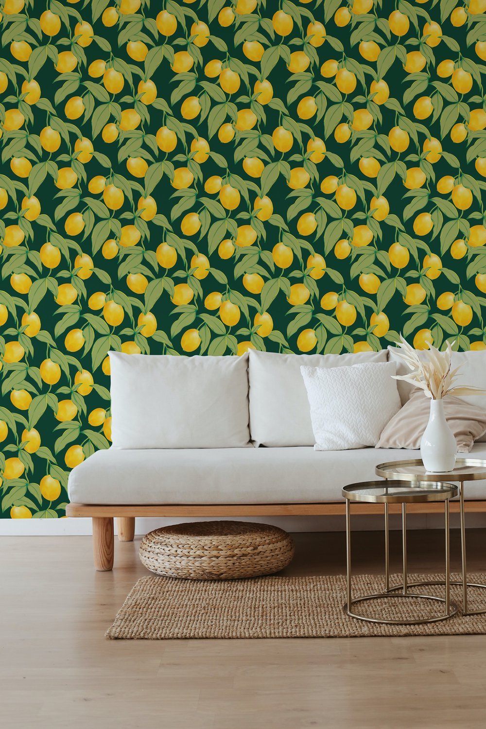 Maracuya seamless pattern mocked up as wallpaper for home.