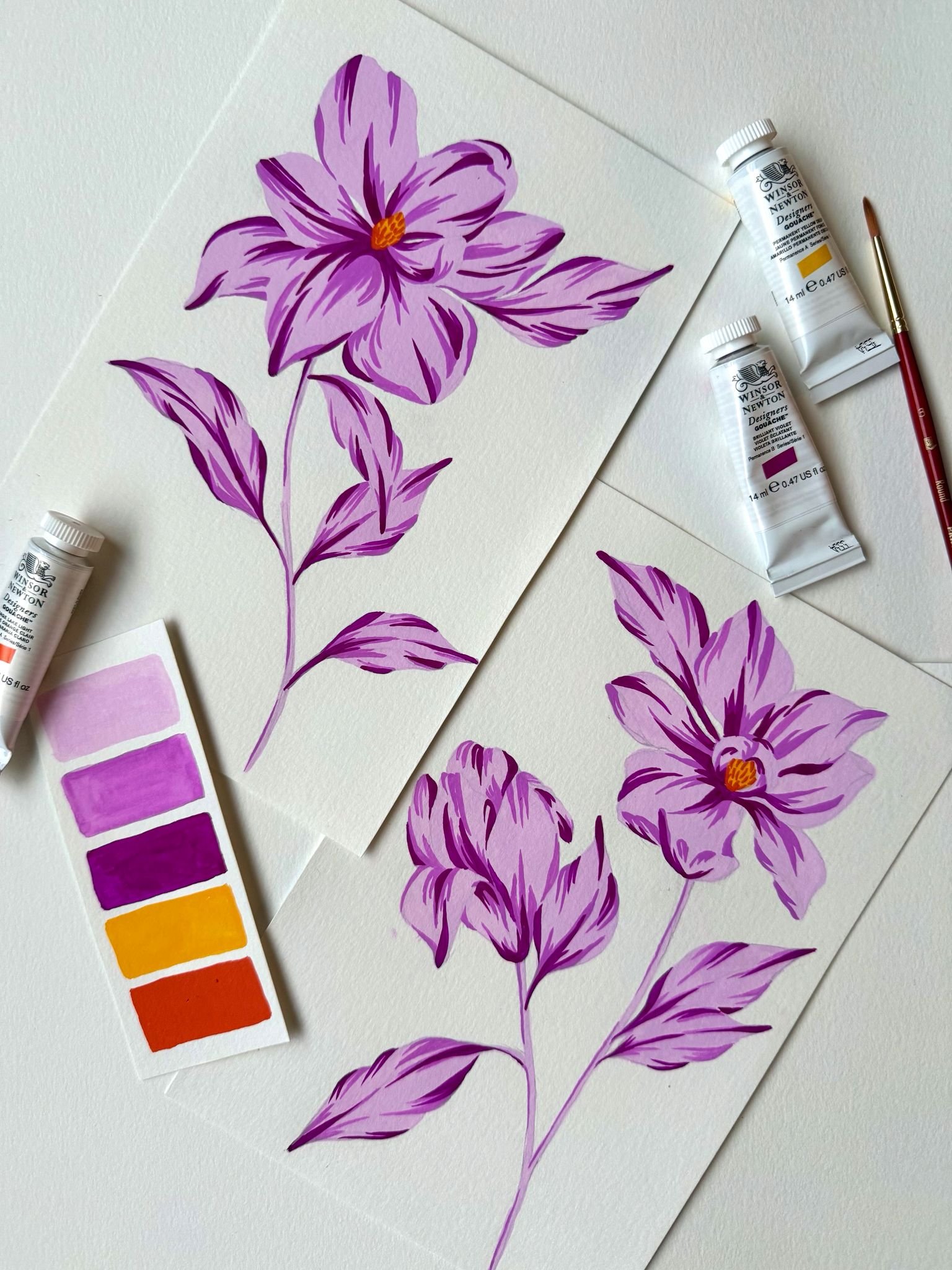 Original Gouache Painting of Magnolias.