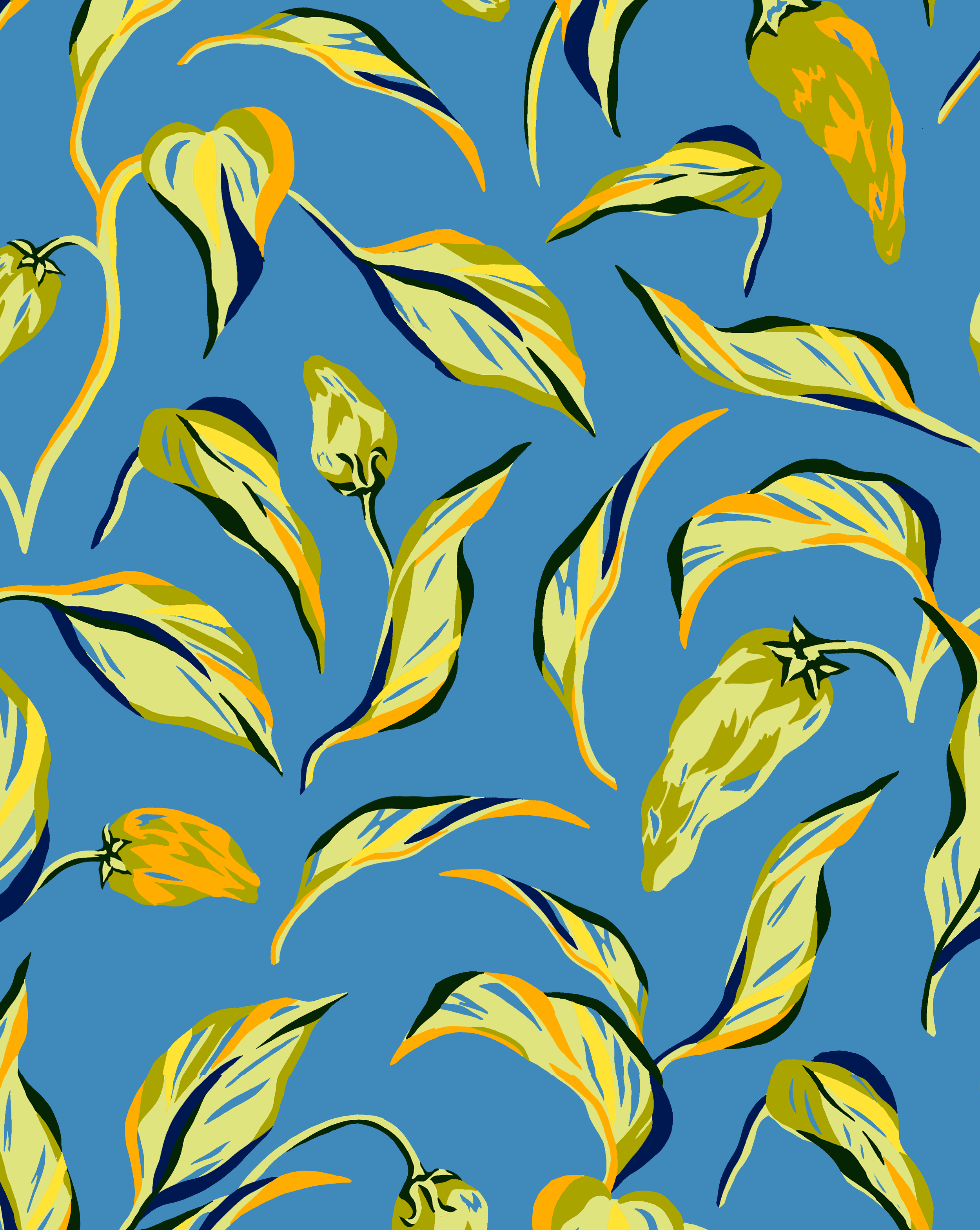 Chili Botanical Pattern in med blue no logo.png