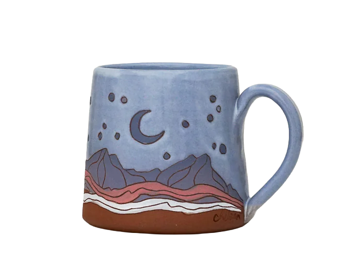 Chelsea Pottery - Mtn Crescent moon mug in white