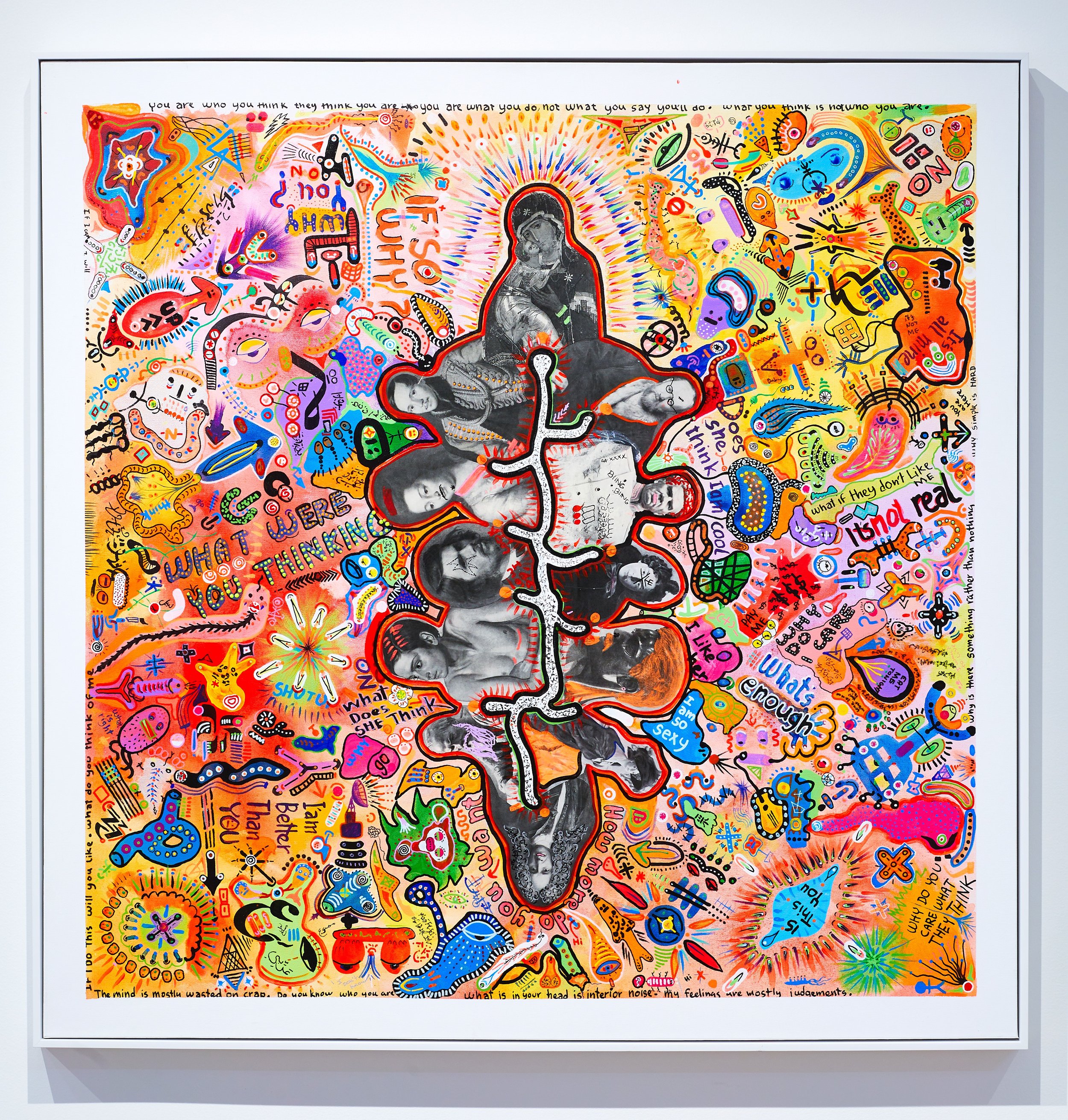 What Were They Thinking?, 2023 / Paper and acrylic on canvas / 49 x 49 in