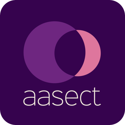 The logo of Aasect featuring overlapping purple and pink circles above the word 'aasect' in lowercase white letters on a dark purple background.