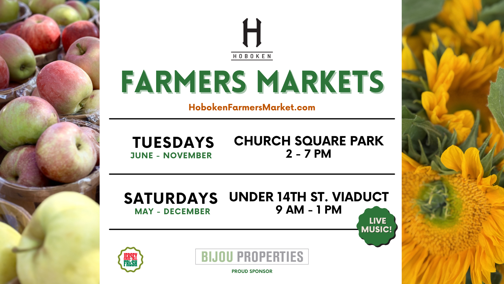 Schedule for 2026 Hoboken Farmers Market