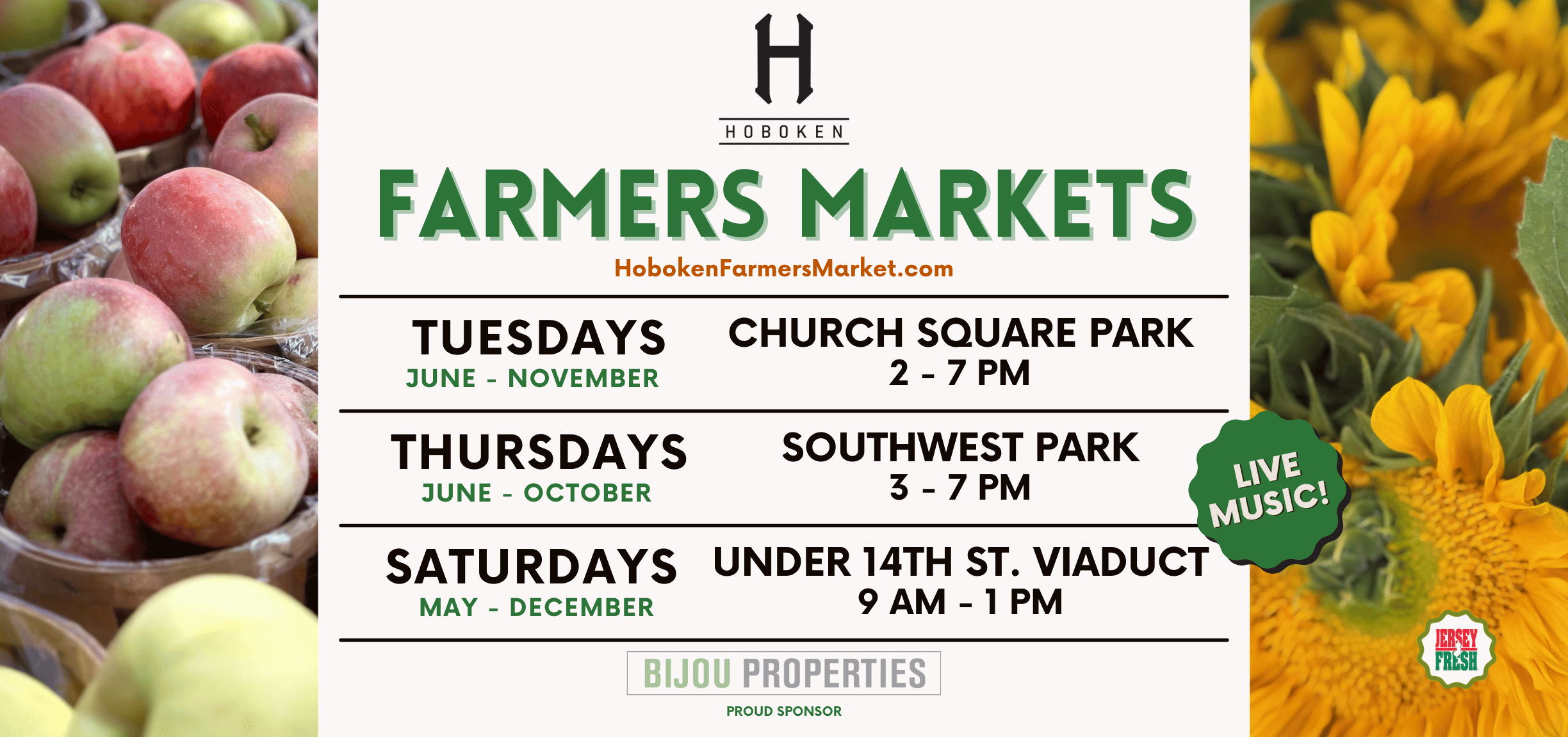 Farmers Market Schedule - Tuesdays, Thursdays and Saturdays