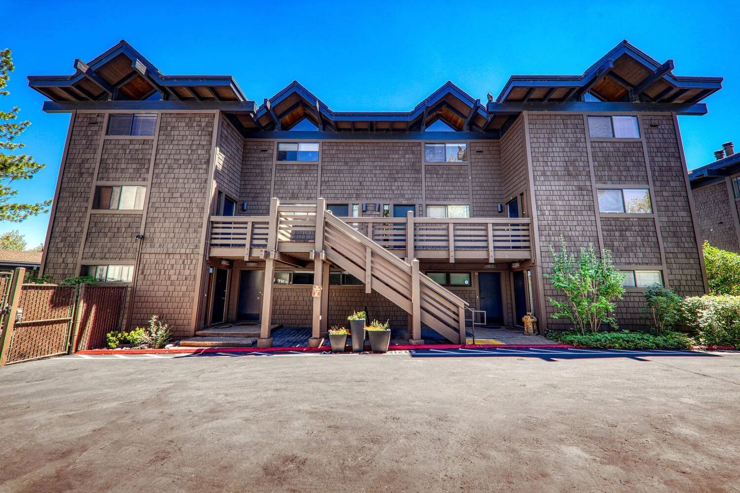 unit 19 outside of building covered with wood shingles
