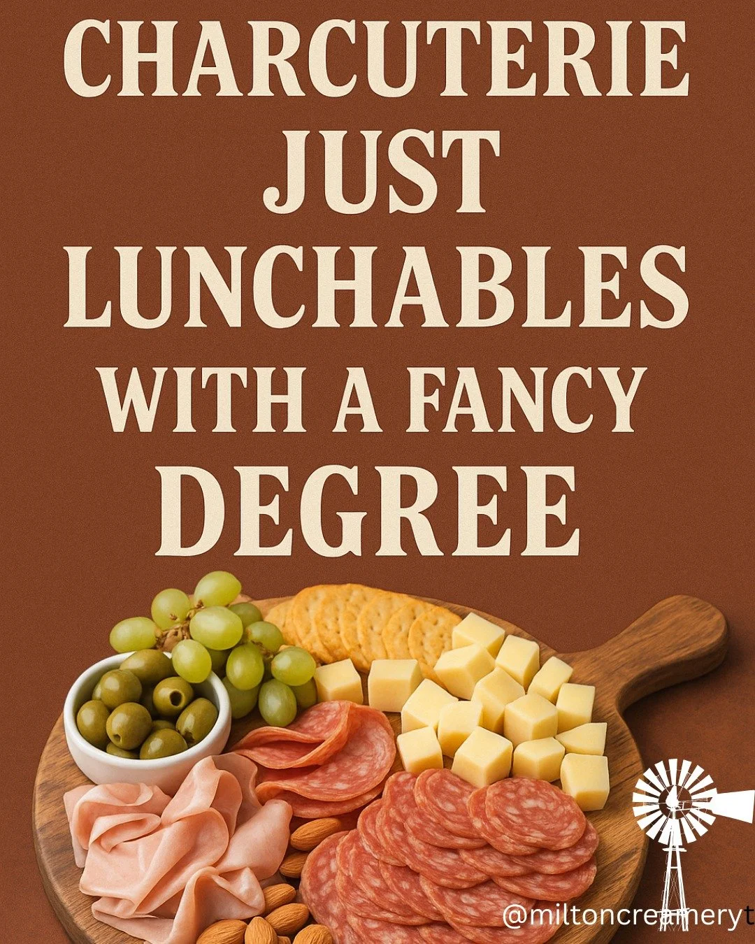 🧀 If you grew up on Lunchables… this one’s for you.
We’ve all come a long way from the plastic trays and mystery ham slices — now it’s Prairie Breeze®, prosciutto, and honeycomb on a charcuterie board that says &l