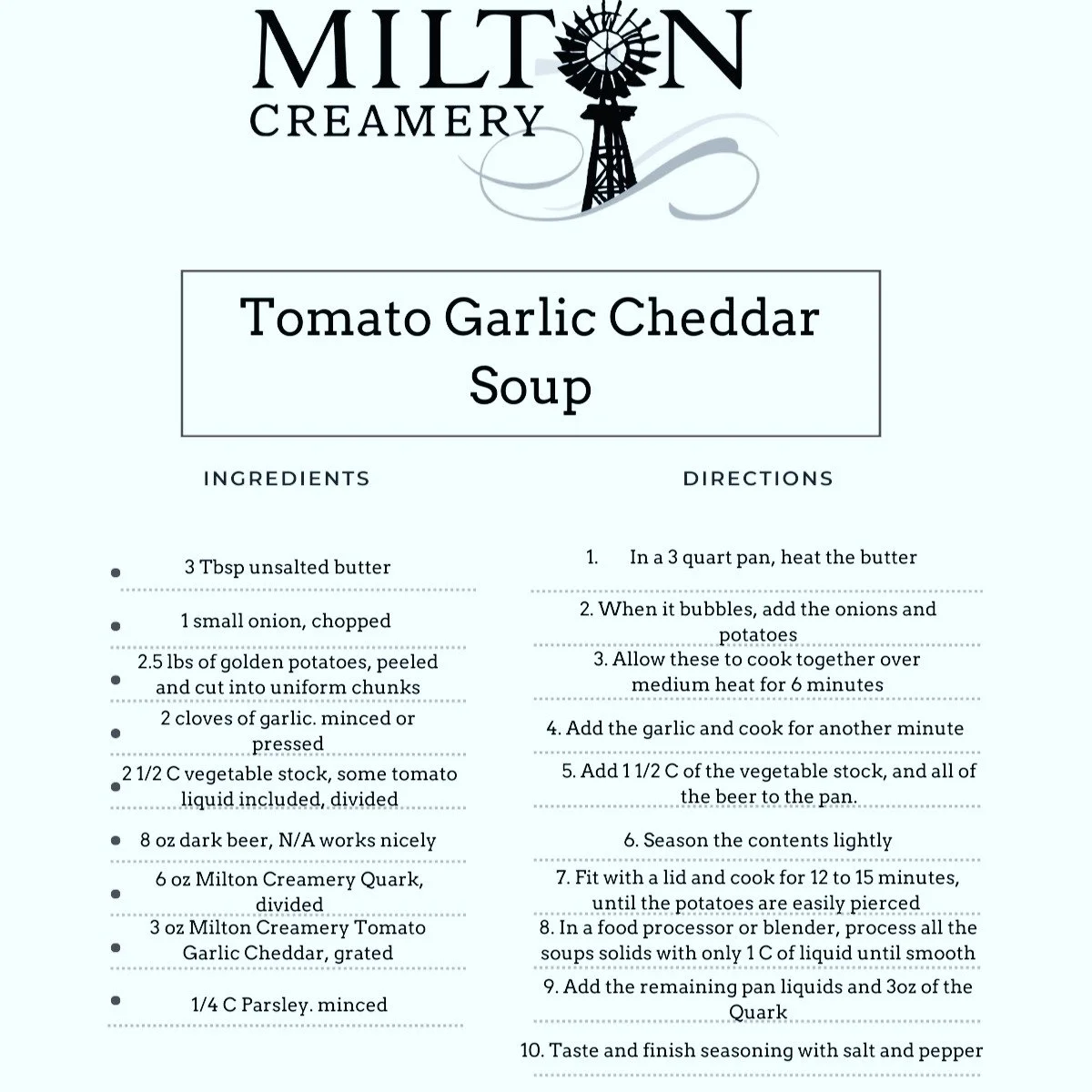 Cooler temperatures call for comfort of soup and what better way to elevate soup then by adding cheese! 
Make sure to like and save the recipe and let us know how you liked it!

#soupseason #miltoncreamery #prairiebreeze #quarkcheese #madeiniowa #fal