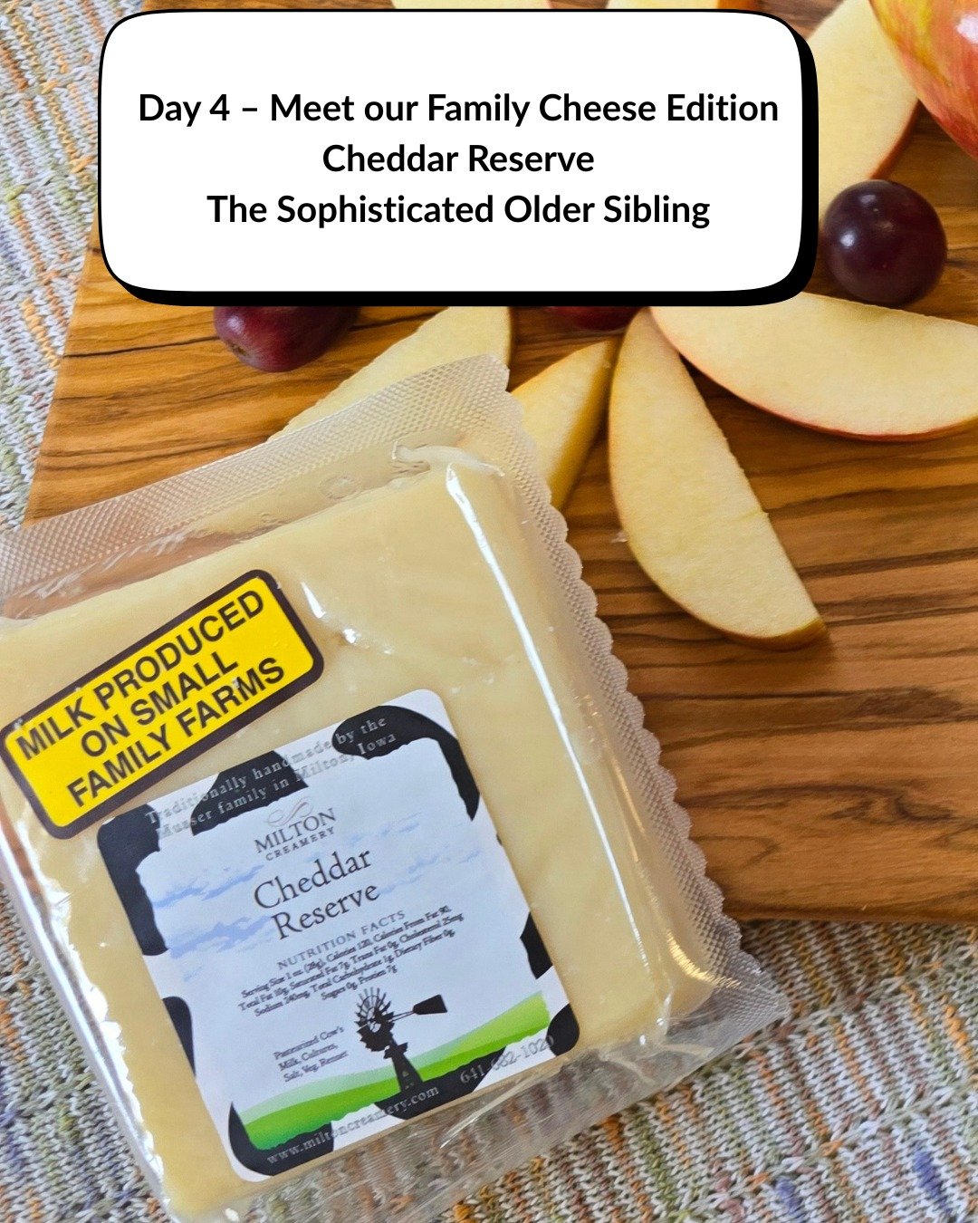 Meet the Family | Day 4 &ndash; Cheddar Reserve
The Sophisticated Older Sibling

This one knows the value of patience.
Cheddar Reserve is aged longer, allowing deeper flavor, layered complexity, and a confident, well-rounded finish to develop over ti