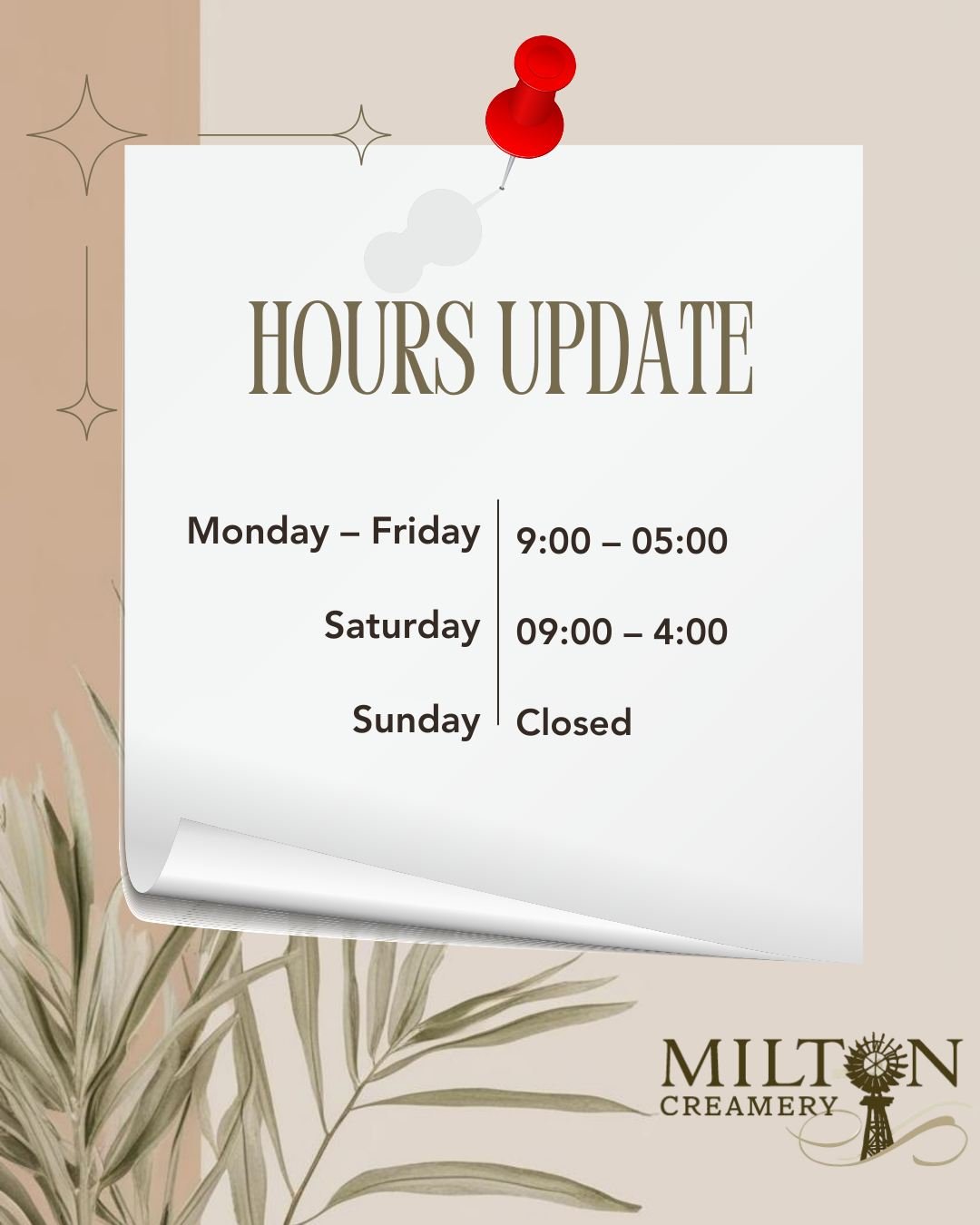 Daylight Saving Time means longer days&hellip; and more daylight to get your cheese. ☀️🧀

Our Milton retail store hours are now:
Monday&ndash;Friday: 9&ndash;5

You may lose an hour of sleep, but starting Monday you gain an extra hour of daylight to