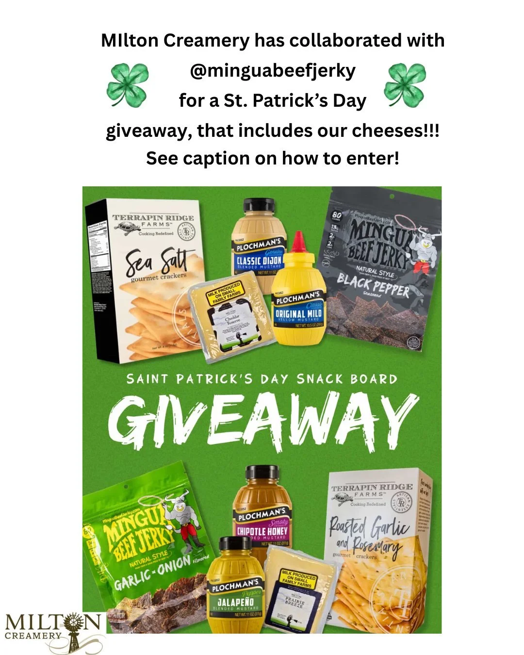 🍀 ST. PATRICK&rsquo;S DAY GIVEAWAY 🍀LAST CHANCE ☘

We&rsquo;ve have collaborated wtih @minguabeefjerky to put together the ultimate snackboard for St. Patrick&rsquo;s Day with some of our favorite all-American bites.

The Prize:
🥩 @minguabeefjerky