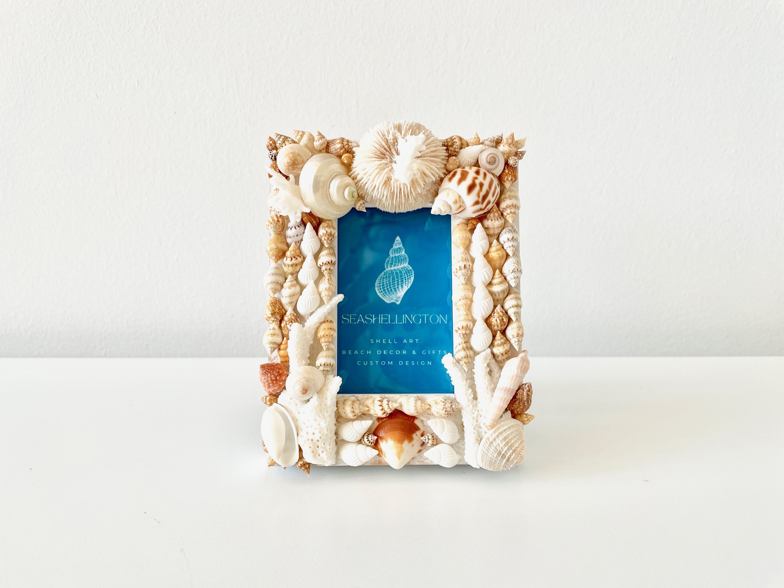 Real Seashell Picture Frame Mini 4x4 In White And Tan Handmade Shell Frame Beach Decor Beach Wedding Gift Anniversary Gift Birthday Gift Mothers Day Gift Christmas Gift Handmade Shell Frame