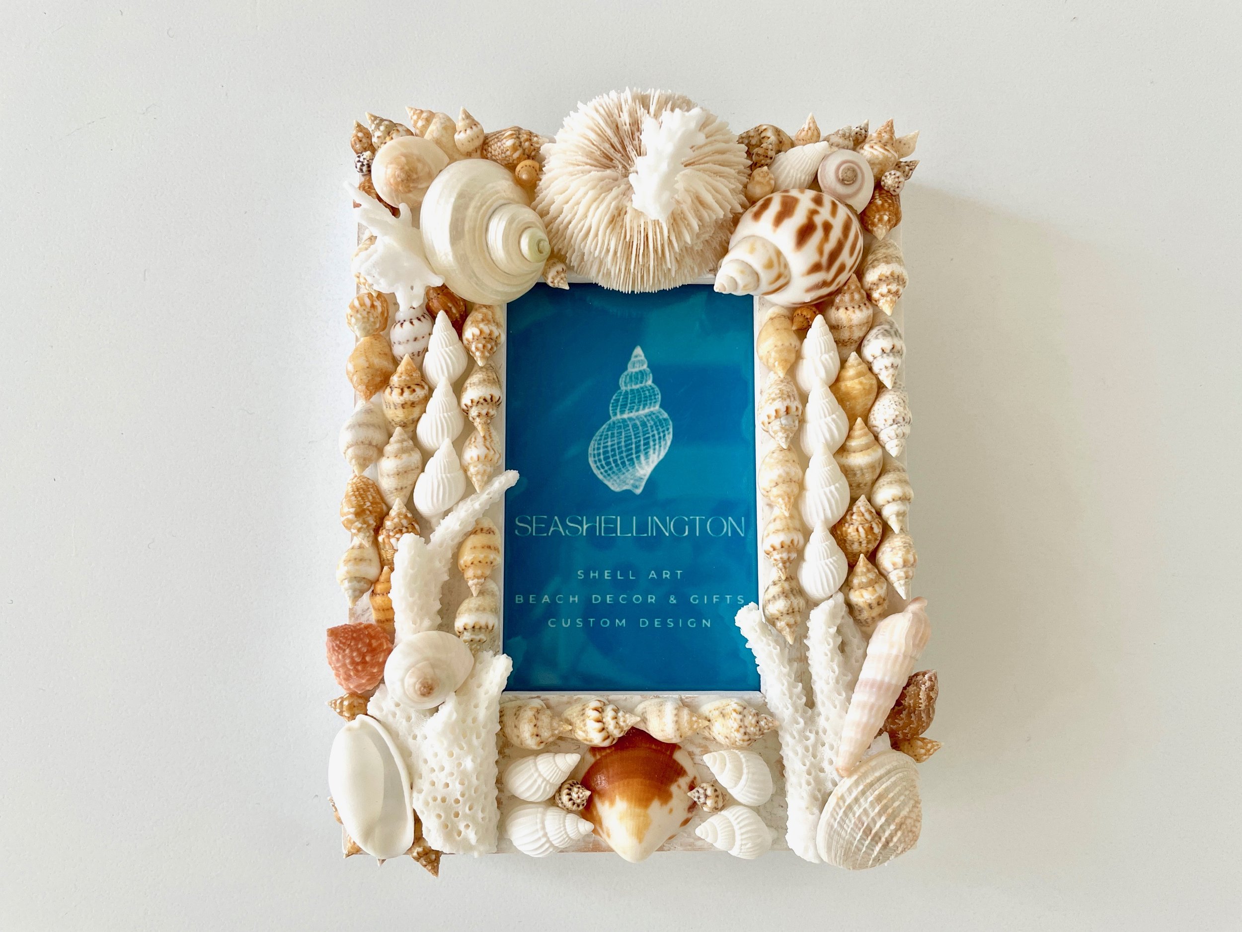 Real Seashell Picture Frame Mini 4x4 In White And Tan Handmade Shell Frame Beach Decor Beach Wedding Gift Anniversary Gift Birthday Gift Mothers Day Gift Christmas Gift Handmade Shell Frame