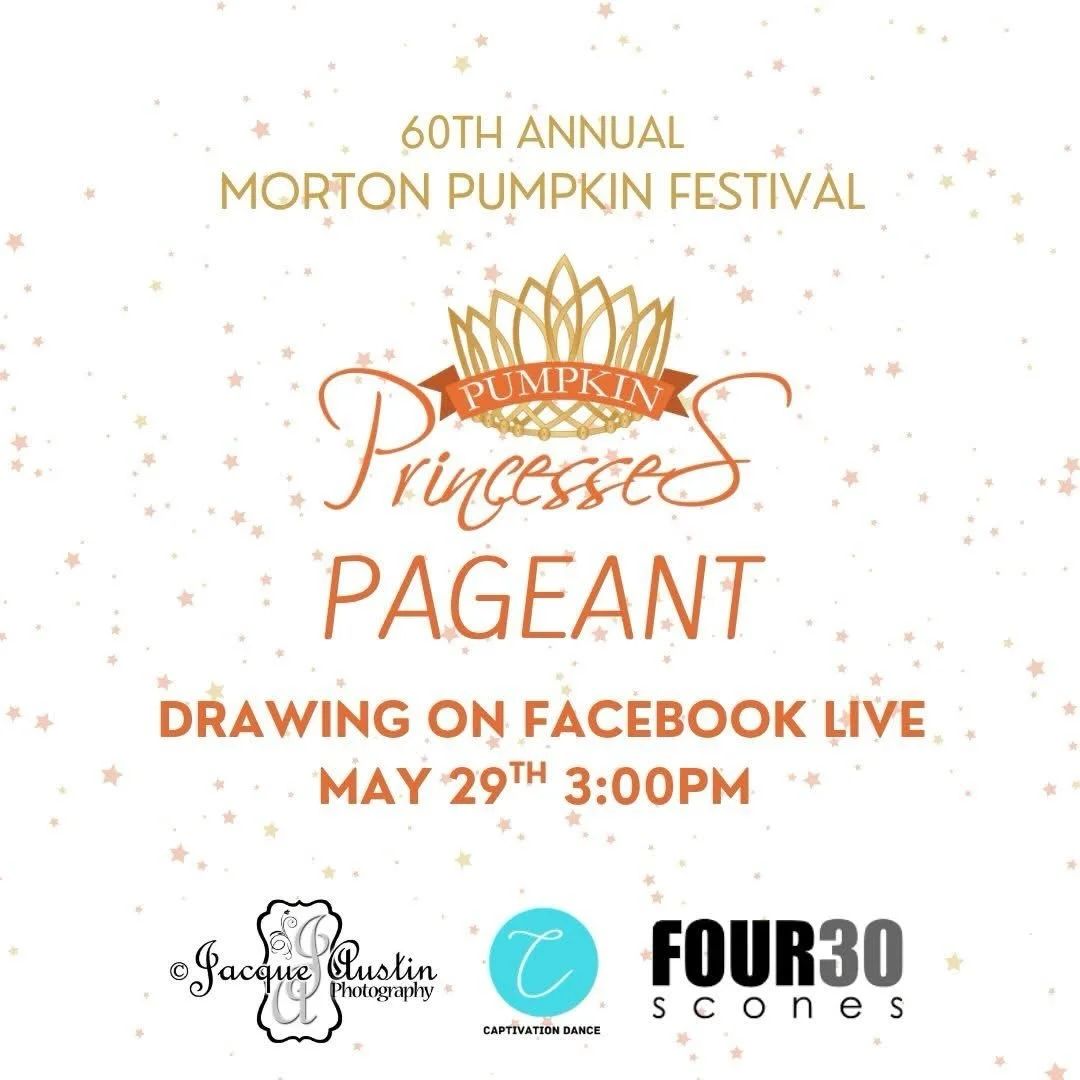 🎃👑 Princess Pageant Drawing Announcement 👑🎃

The drawing will take place on Thursday, May 29th at 3:00 PM at the Morton Chamber of Commerce. We&rsquo;re excited to have our 2025 Pumpkin Princess helping with the drawing, along with special appear