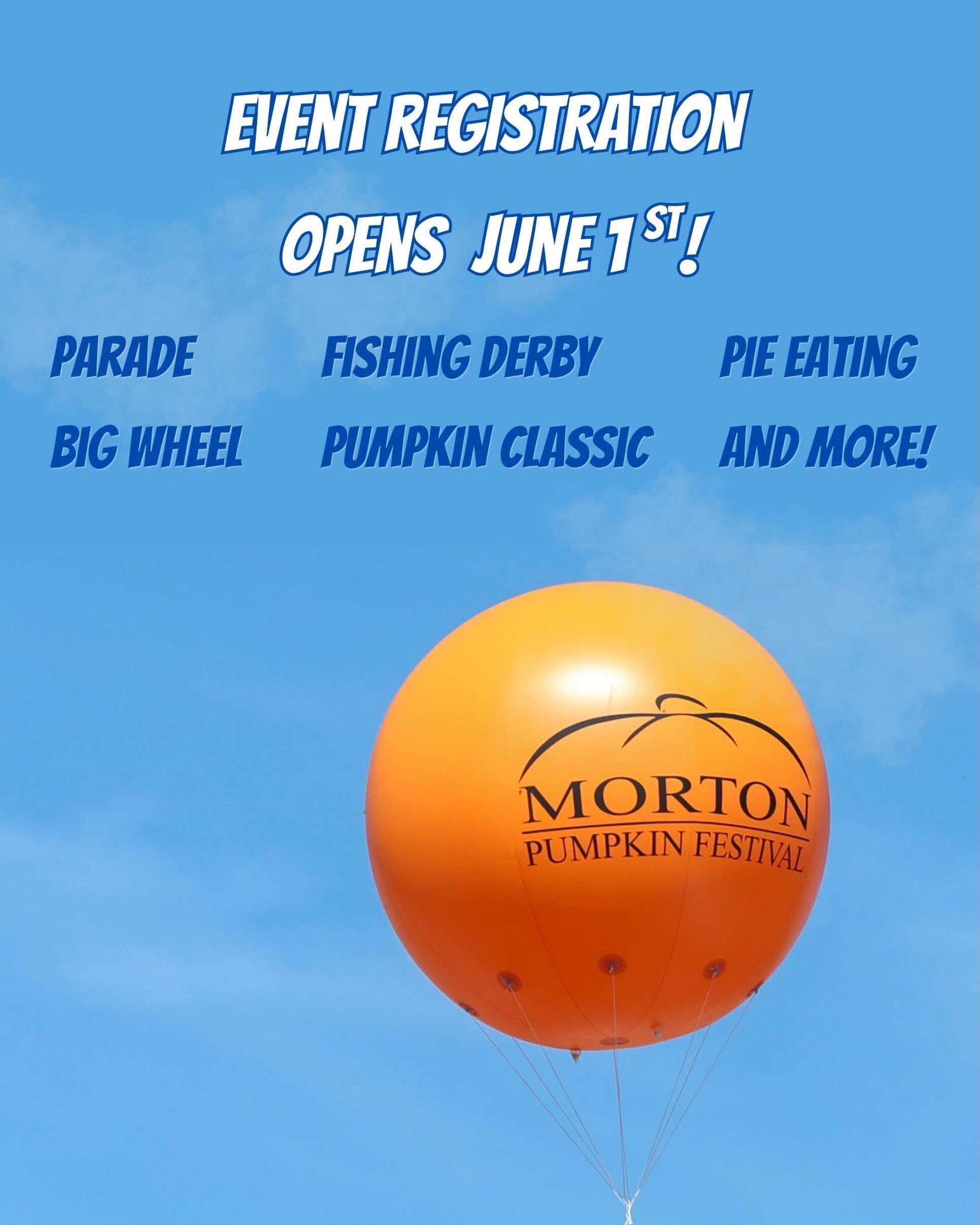 Mark your calendars, Monday, June 1st! 

The countdown to Pumpkin Festival fun officially begins! Head to our website on June 1st to explore all the exciting events, contests, activities, and festive fun we have planned this year! 

➡ https://www.mor