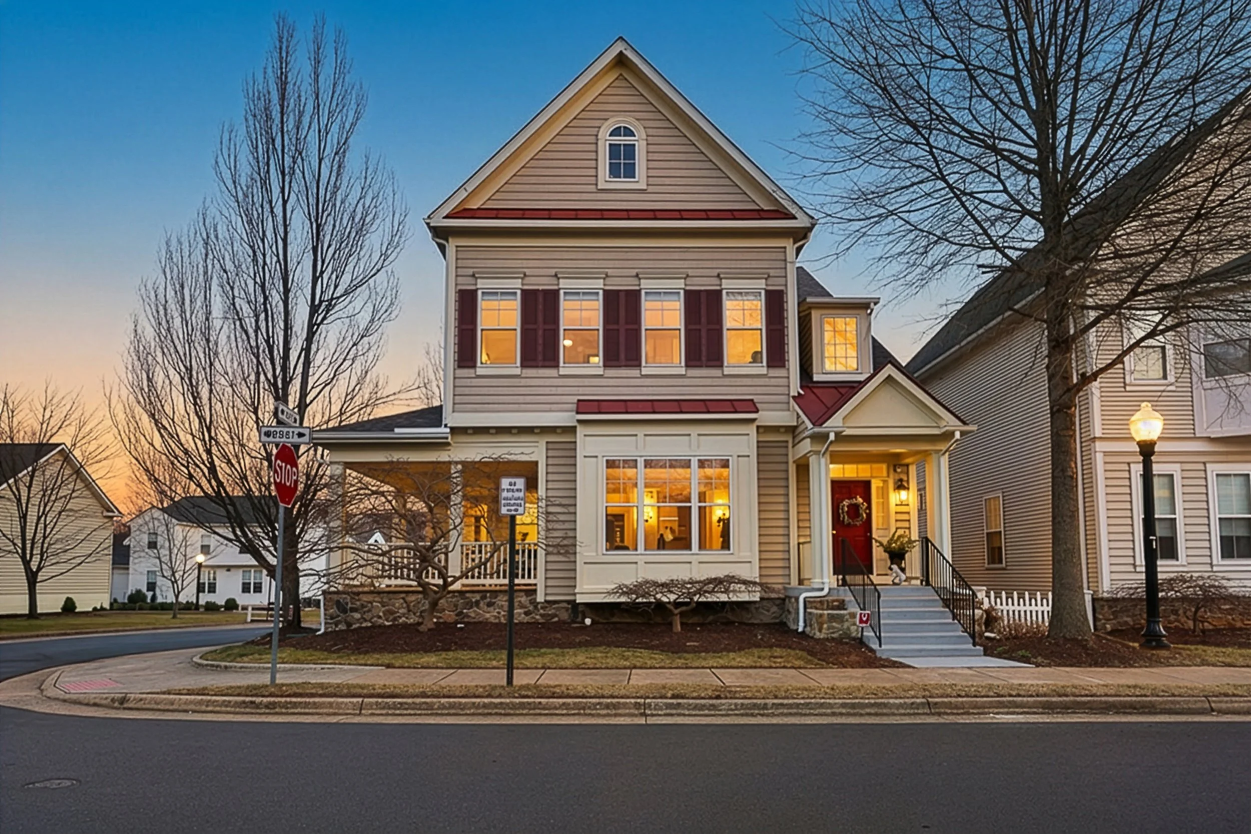 Front of a single family home photographed for a real estate listing in Virginia
