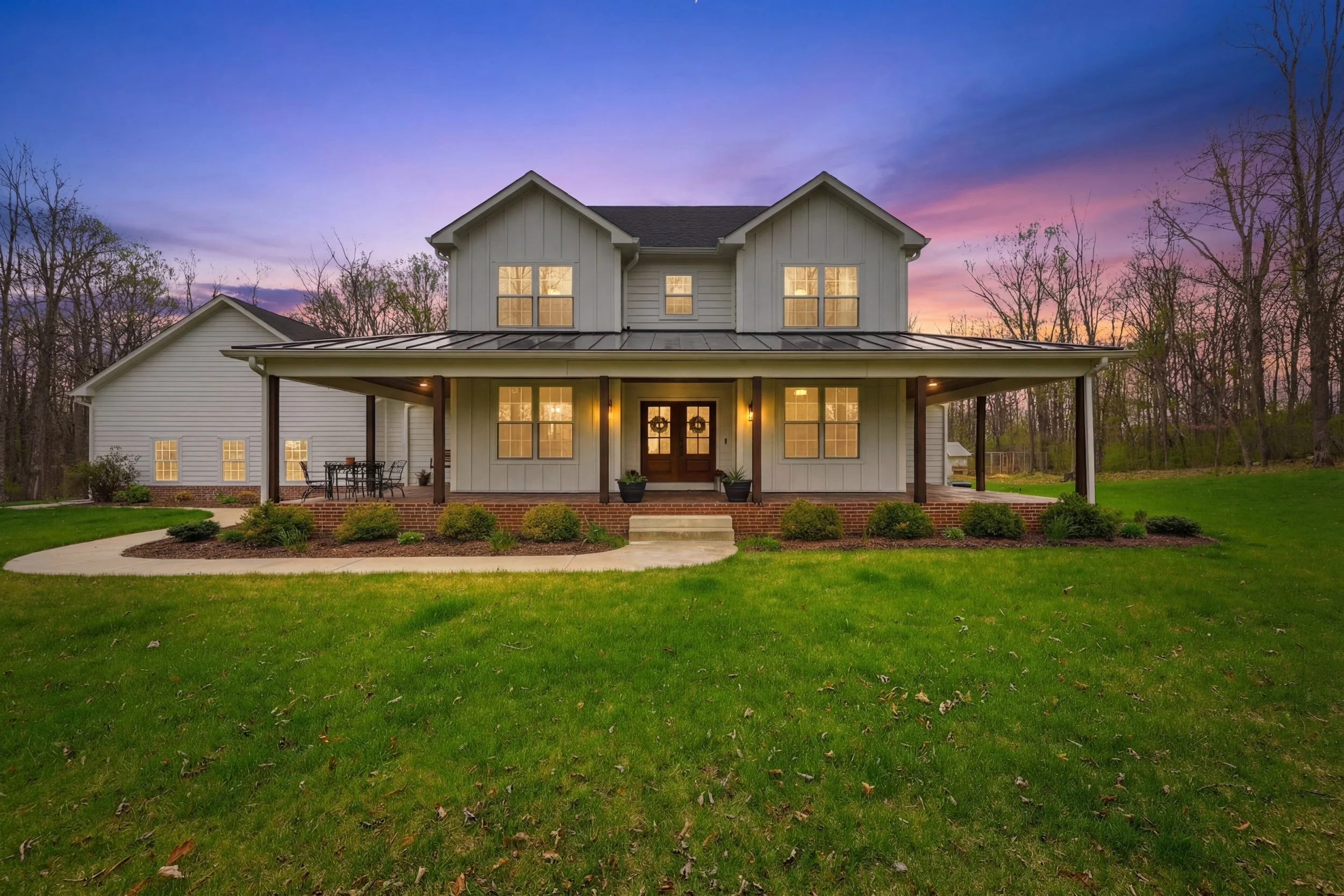 Front of a single family home at twilight photographed for a real estate listing in West Virginia