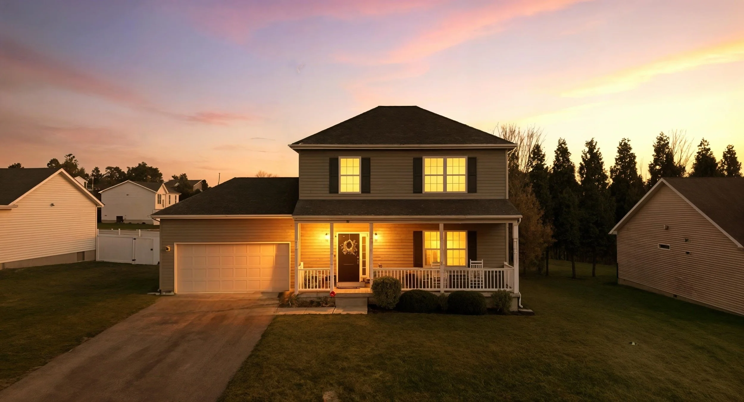 Real estate exterior photo taken during golden hour in Martinsburg West Virginia