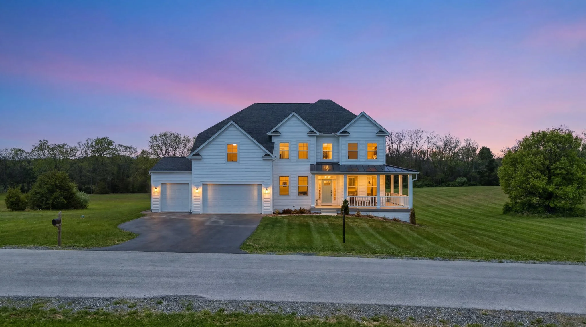 Exterior of a home at twilight photographed for a real estate listing in West Virginia
