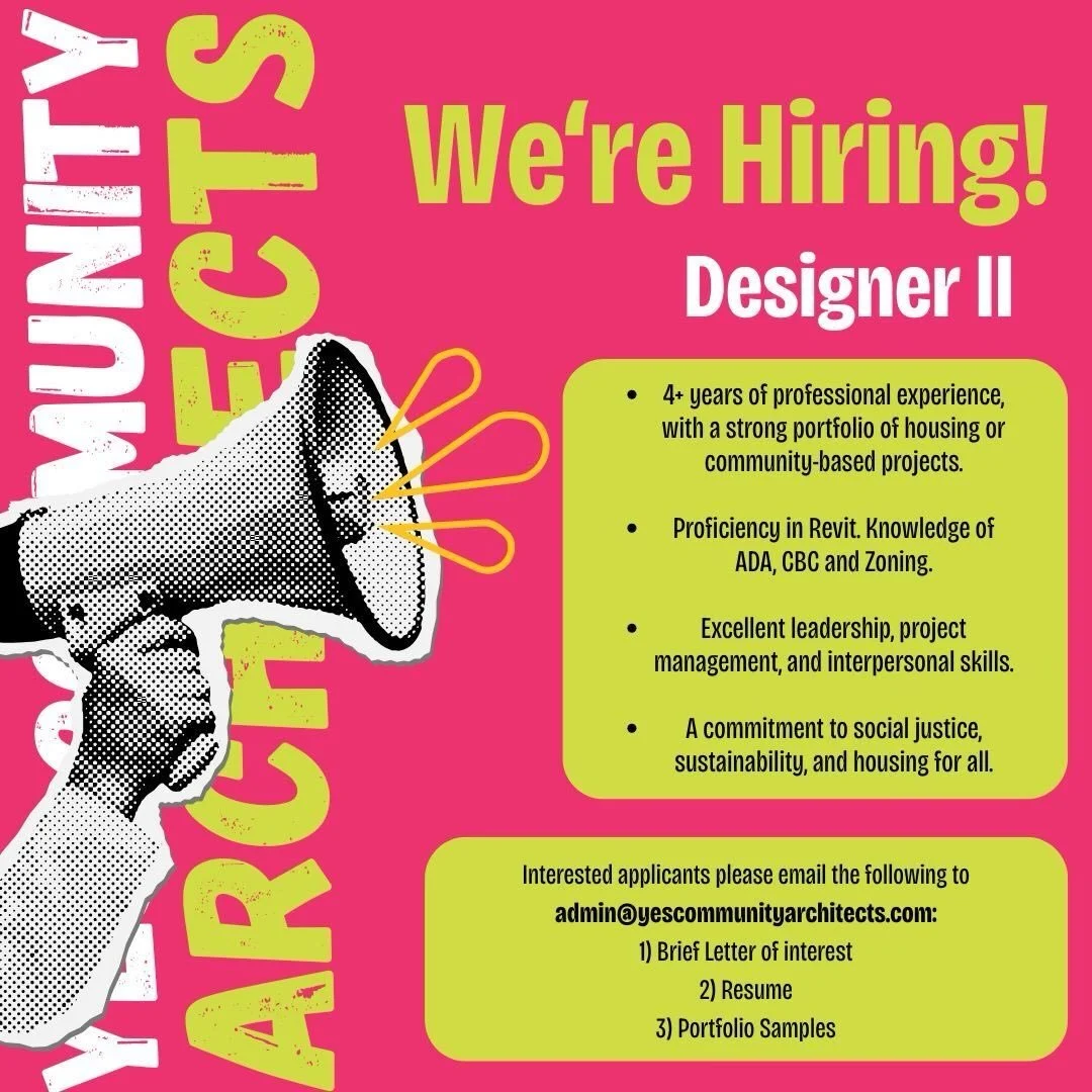 📢Yes Community Architects is hiring for a Designer II! Check out the link in our bio for more details on the role! 

✨As a Designer II, you will co-lead projects from initial concept through completion, ensuring design excellence and alignment with 