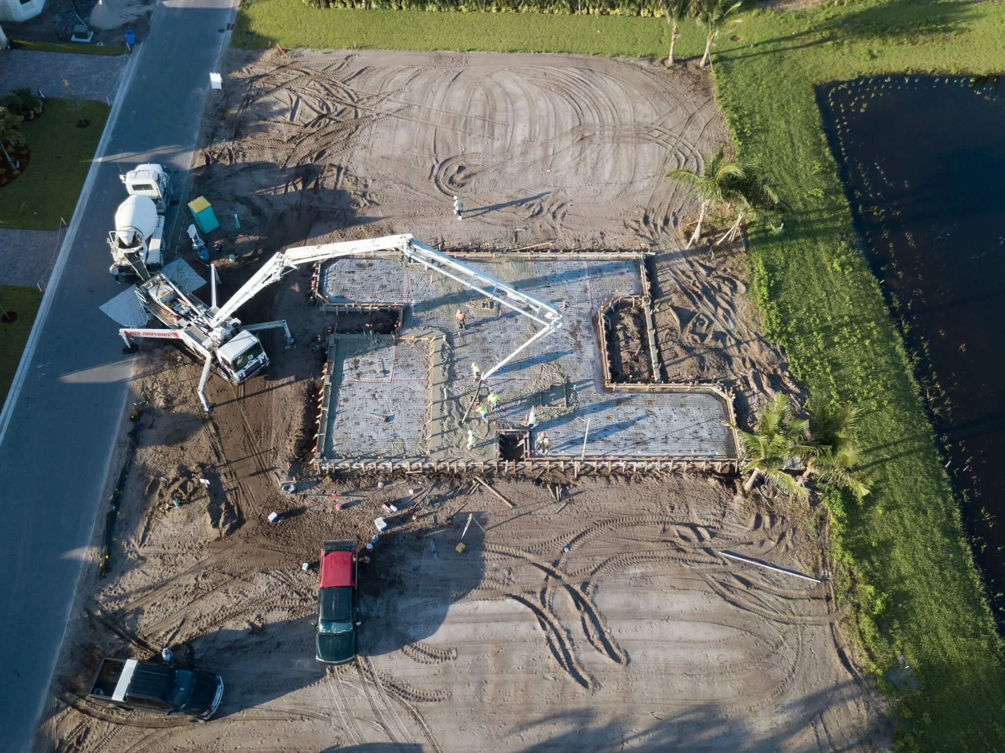 Concrete form and pour at Valencia Bay in Boynton Beach, FL, by GL Homes. A large scale active adult community.