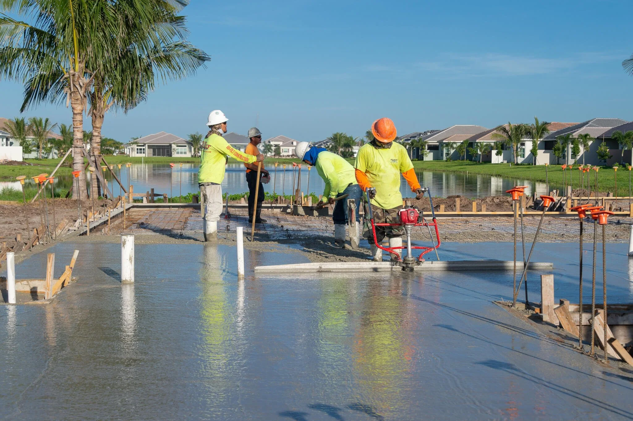 Concrete form and pour at Valencia Bay in Boynton Beach, FL, by GL Homes. A large scale active adult community.