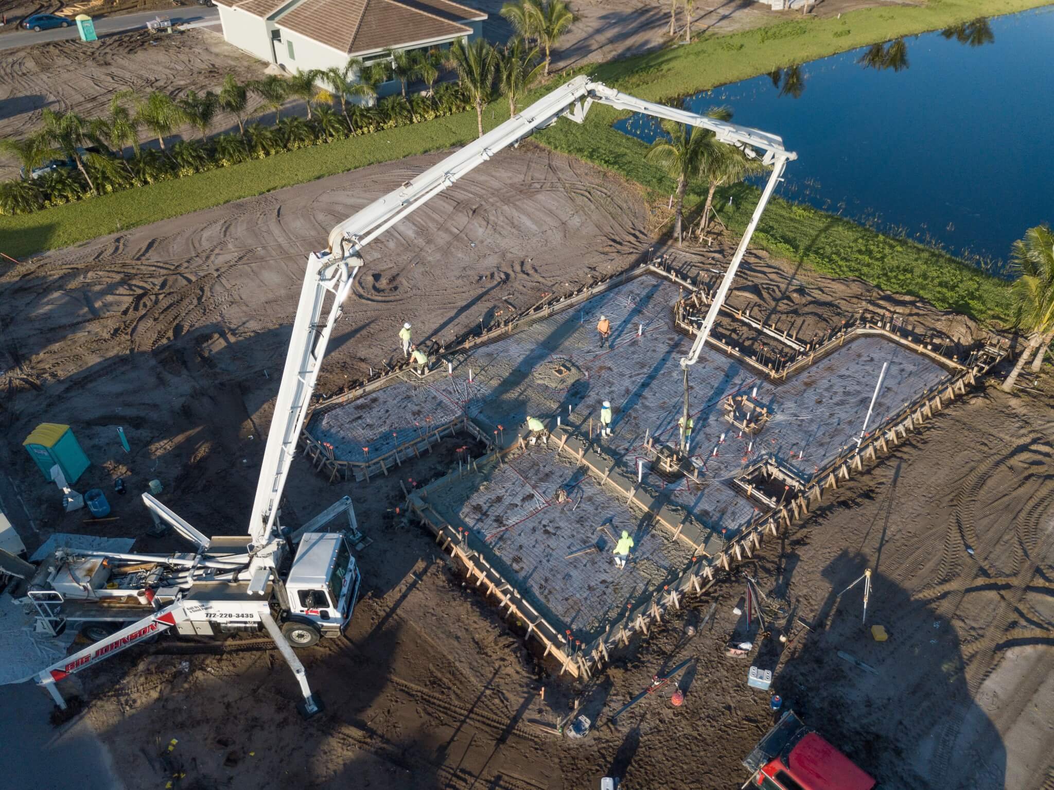 Concrete form and pour at Valencia Bay in Boynton Beach, FL, by GL Homes. A large scale active adult community.
